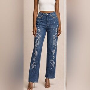 Chico's Dark Blue Straight Leg Jeans with Silver Accents